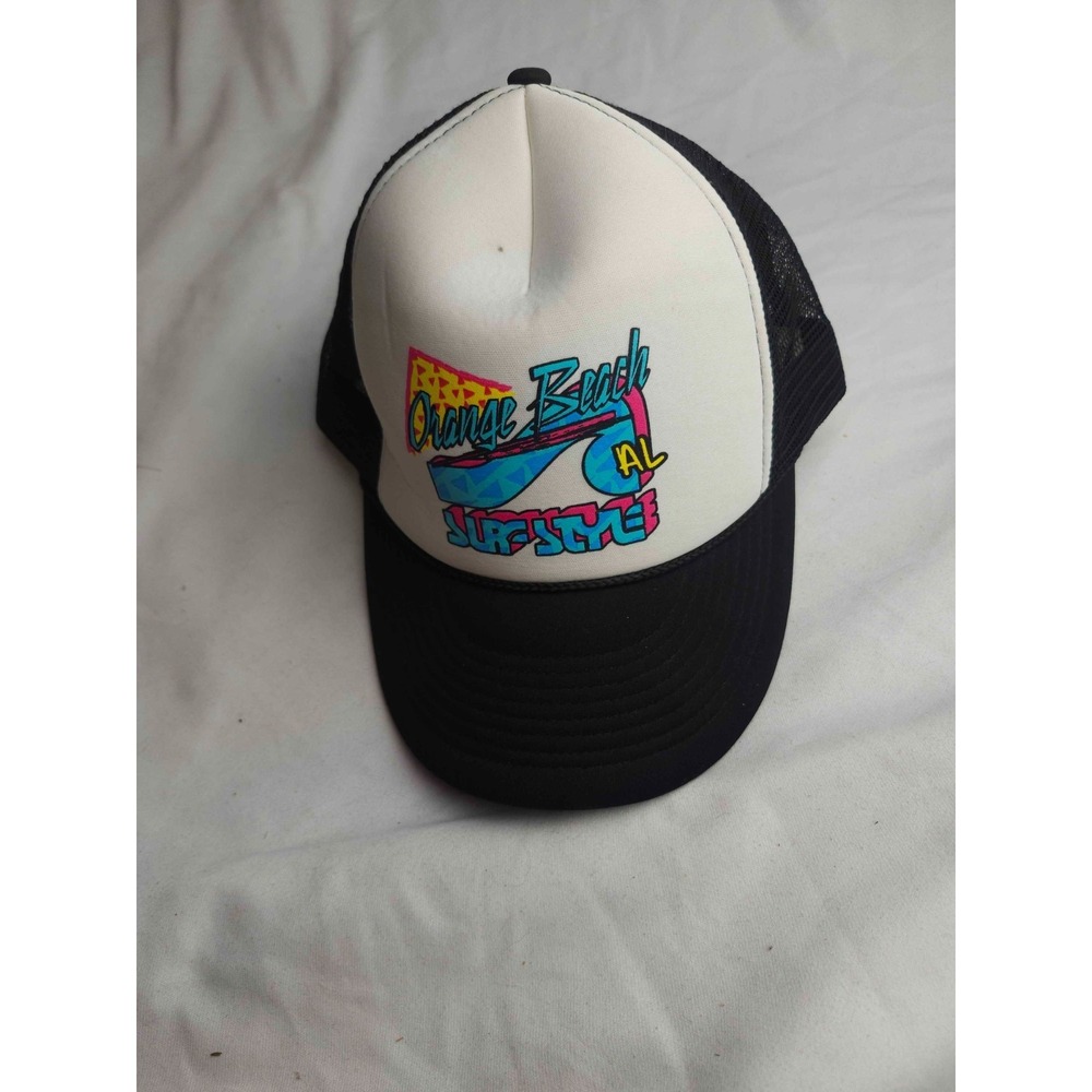 Cobra Orange Beach AL Surf Style Hat Mens Size OSFM Black Mesh Trucker Retro